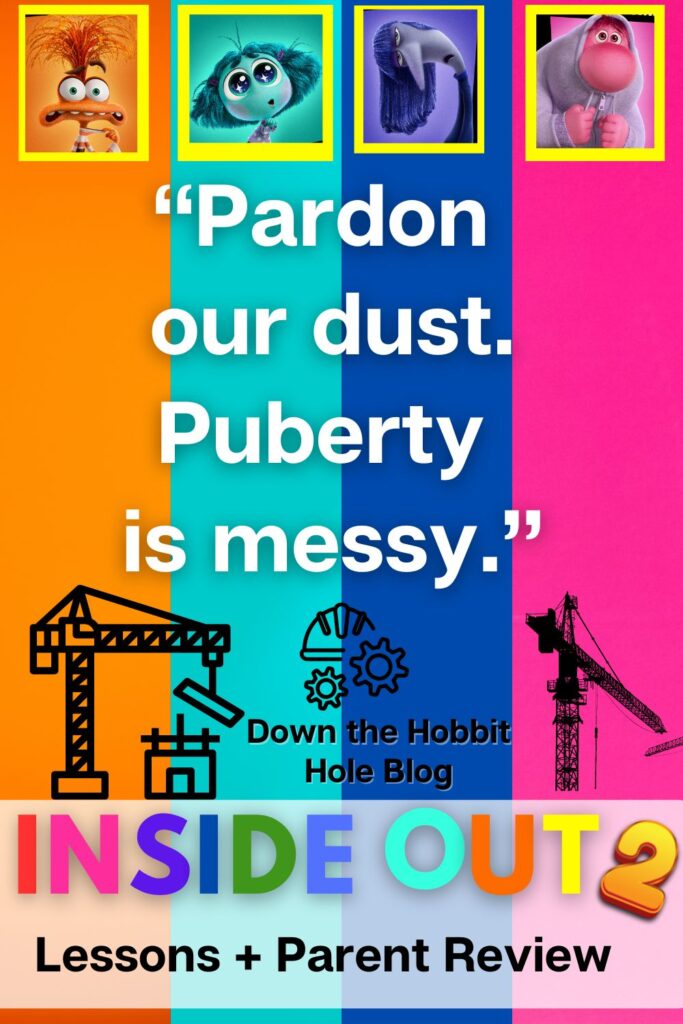 "Pardon our dust. Puberty is messy." Inside Out 2 Quote image with new emotions. 